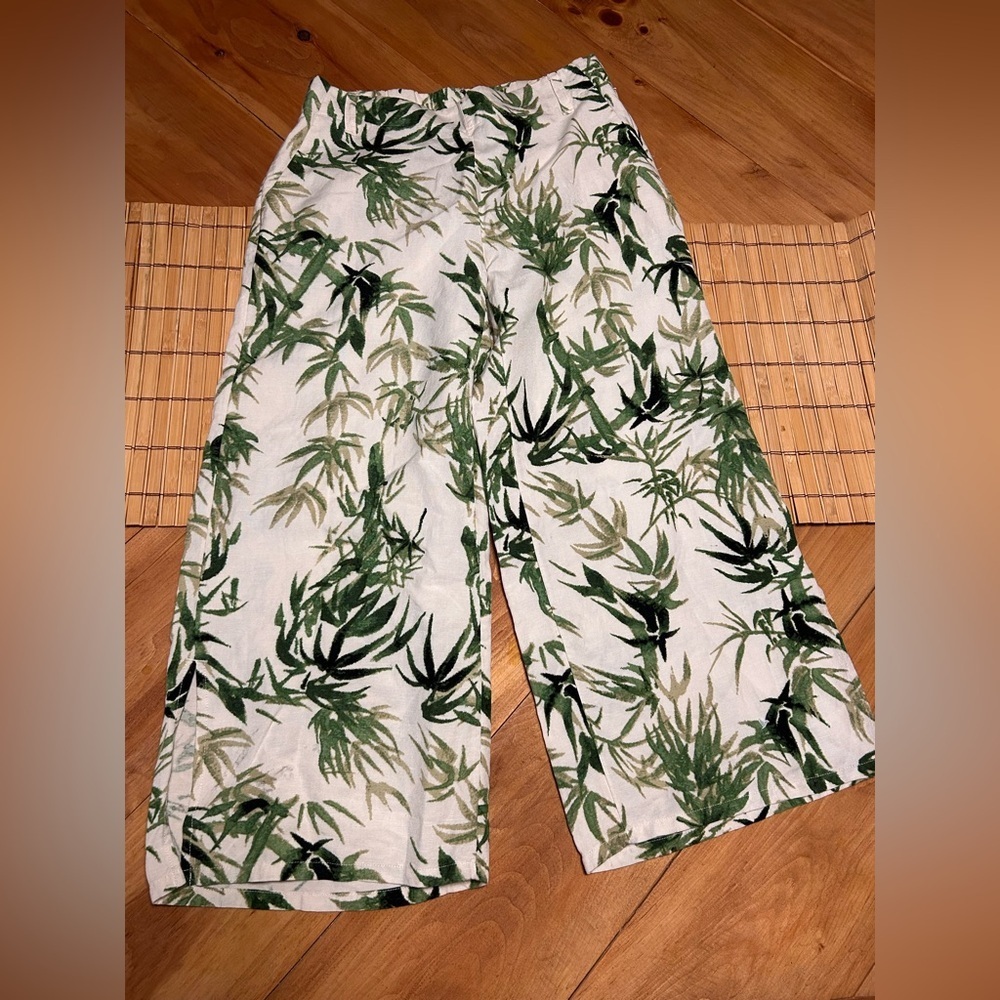 J. Jill Wide Leg Green Leaf Print Pants